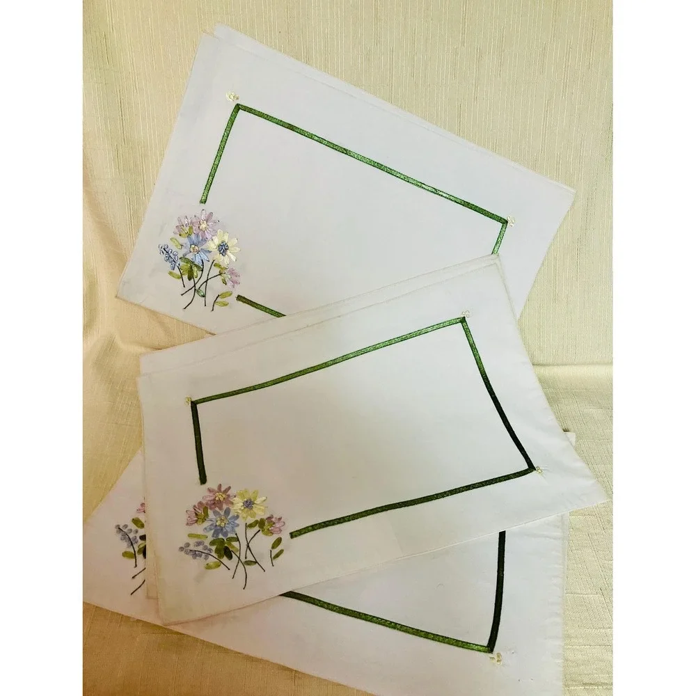 Vintage hand embroidered linen placemats